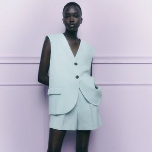 Zara high waist shorts and vest set mint color